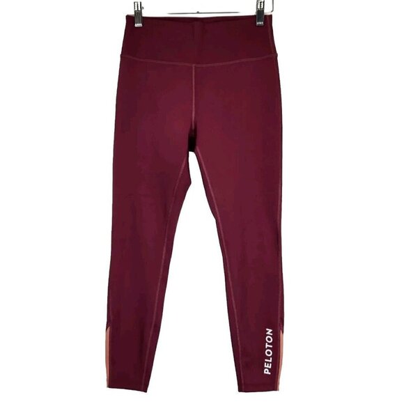 Peloton Move Rib Insert Capri Leggings Womens M Maroon Peach Spinning Athletic - Picture 1 of 9